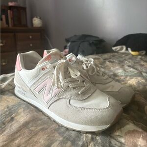 New Balance Women's Light Beige and Pink Retro Runner